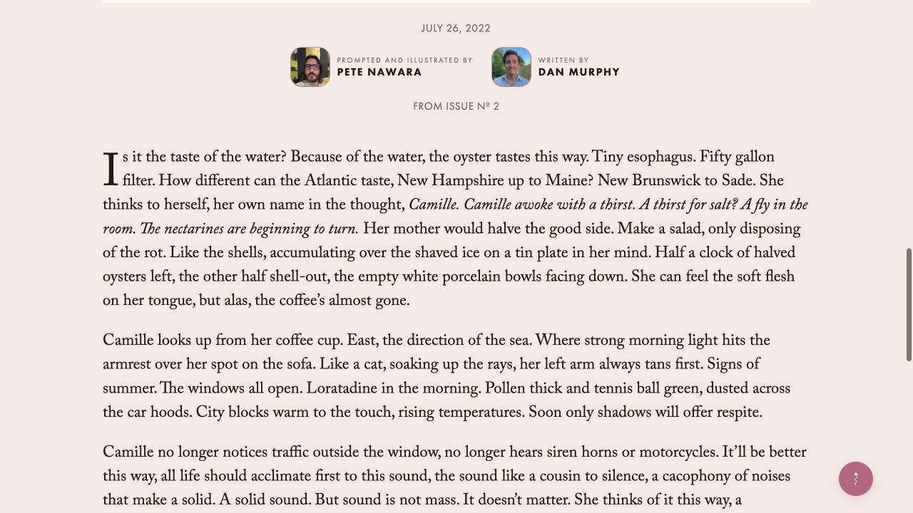 Let’s Worm story page showing editorial typography, contributor credits, issue context, and long-form reading layout
